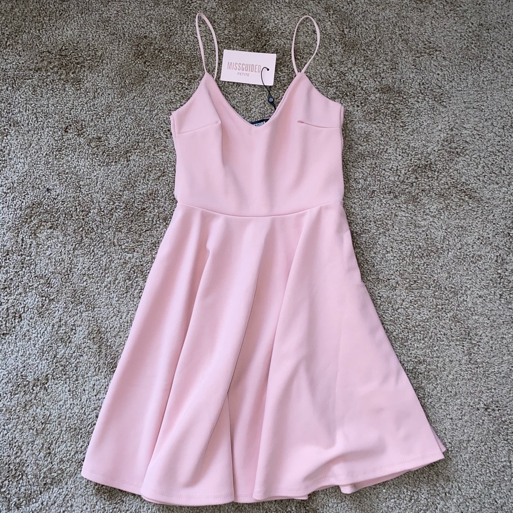 Misguided Petite Pink Skater Dress